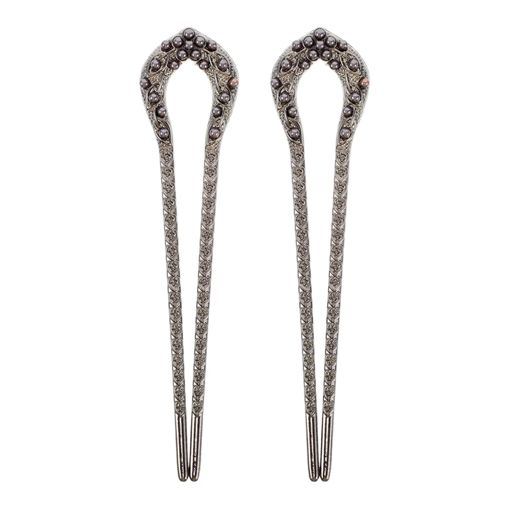 

2pcs Simulation Pearl U-Shaped Pins For Women Alloy Forks Vintage Chinese Style Bun Accessories Wedding Sticks Thick Hair Pins U