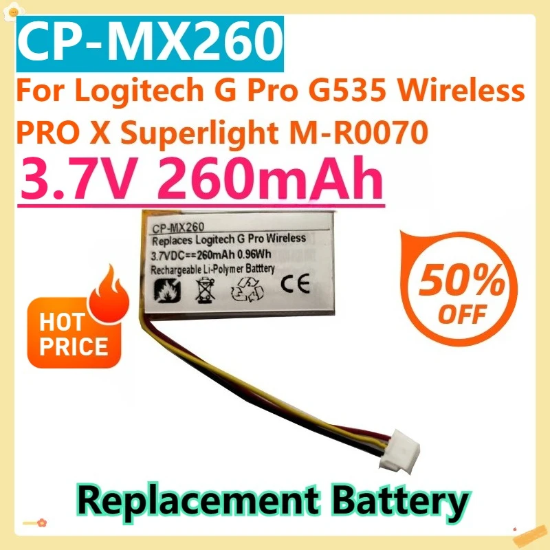 

For Logitech G Pro G535 Wireless PRO X Superlight M-R0070 3.7V 260mAh 533-000151 Replacement Battery