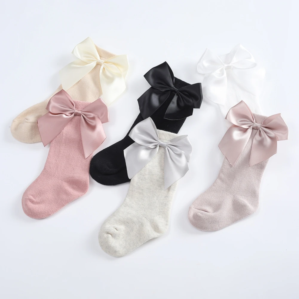 Newborn Baby Toddlers Socks Autumn Spring Children Girls Knee High Long Sock Cotton Big Bow Spanish Style Kids Floor Socks 0-3Y