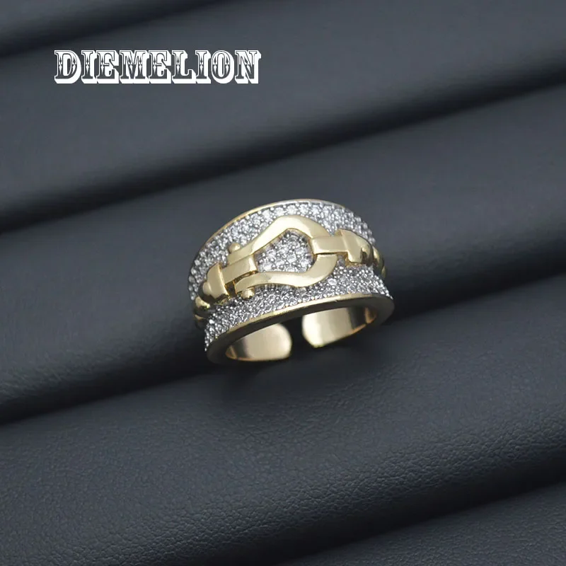 Vintage Tweekleurige U-vormige Hoefijzer Verstelbare Brede Ringen voor Vrouwen Luxe Verharde Zirconia Eenvoudige Stijlvolle Vrouwelijke Sieraden