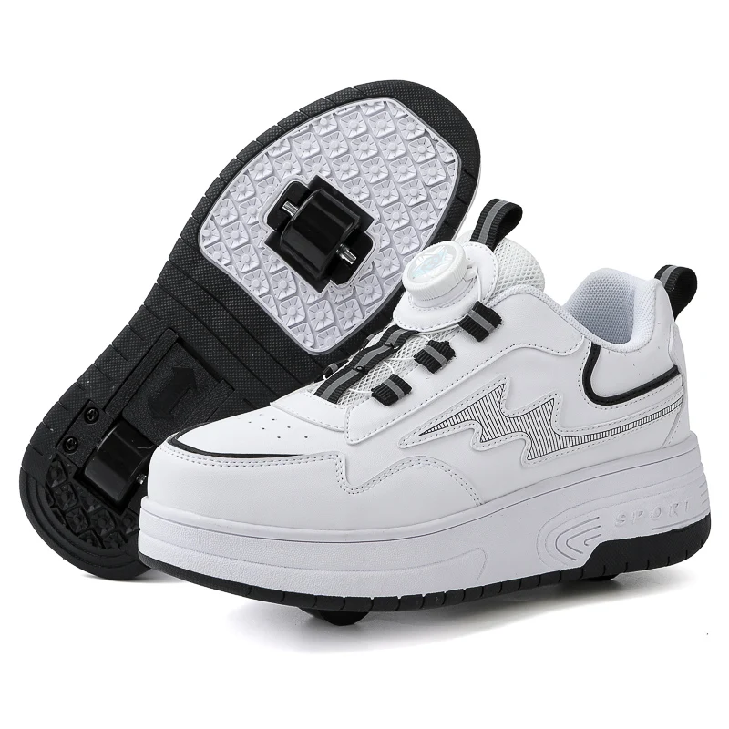 

Роликовые коньки с двумя съемными колесами, новые, детские, из износостойкой искусственной кожи, удобные, дышащие, для ходьбы.