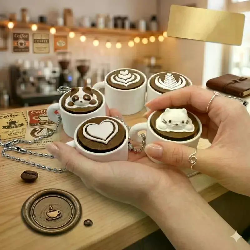 Mini Simulation Latte Coffee Cup Keychains Decompression Press Design Perfect For Coffee Lovers Bag Pendant Key Decor Gifts