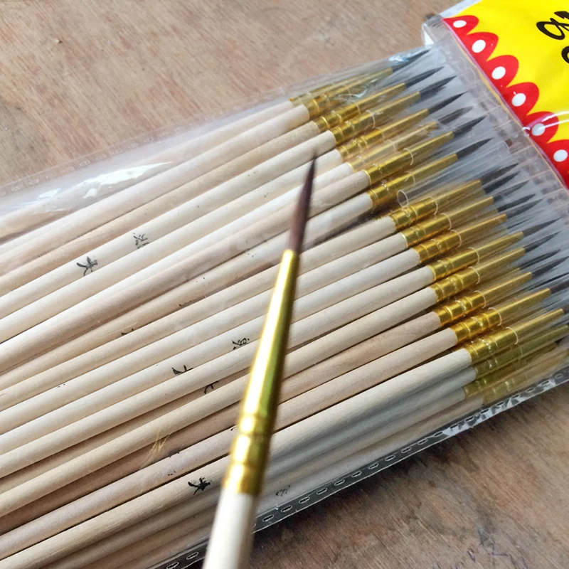 Stylo de ligne de crochet à cheveux longs, pinceau de peinture en bois, fournitures d'art, outil d'interconnexion de papeterie d'art, vente en gros, 50 pièces par lot, 000 #