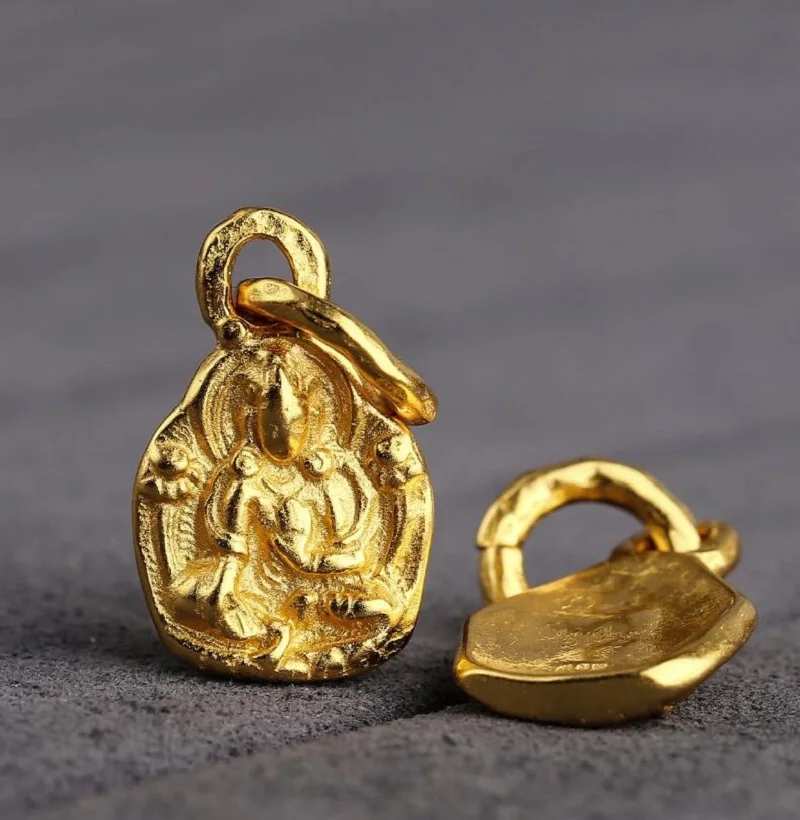 Tibetan Green Tara Small Pendant 100% 925 Silver Gold Plated Tara Charm Good Luck Amulet