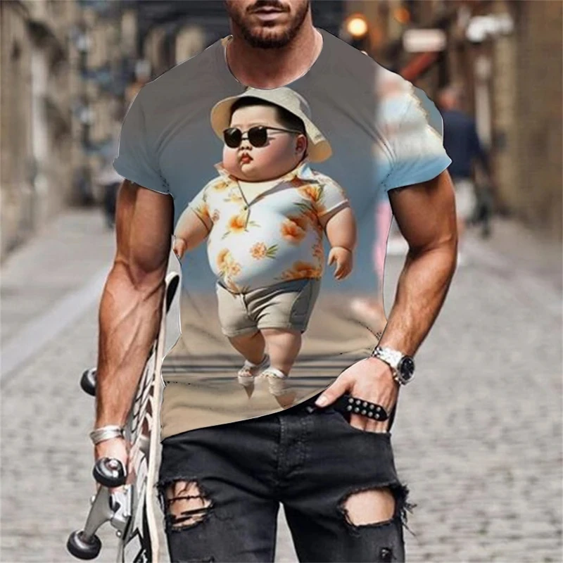 Street Fashion Men\'s Printed T-shirt Personalized Fashion Round Neck Short Sleeve Extra Large Loose Comfortable Top