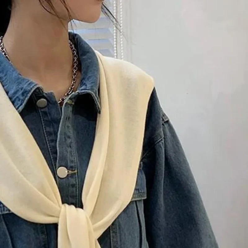 

Корейская вязаная шаль, летняя кондиционер, искусственный воротник, защита шеи, вязаная тонкая завязанная накидка, шарф на плечо для женщин