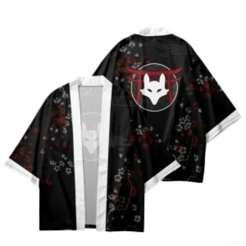 Ukiyo-e النمط الصيني كرين التنين سبعة ركن كم ريشة المنسوجة عباءة كيمونو رداء ثلاثية الأبعاد مطبوعة سترة علوية #5