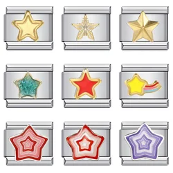 URING 2025 New Fashion Y2k Colorful Glaze Star Charm Links Fit 9mm Stainless Steel Bracelet Making Hand Chain DIY Jewelry