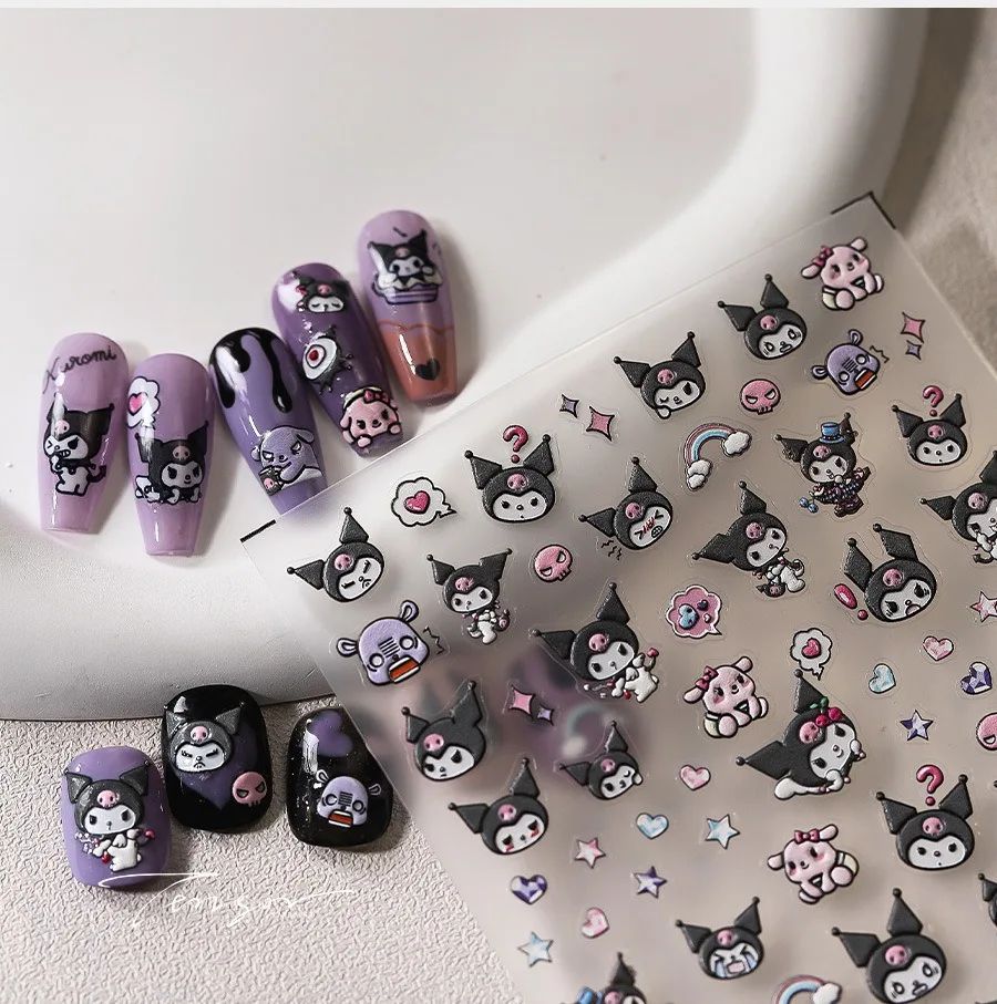 

Sanrio Nail Art Supplies Cartoon Kuromi Melody Nail Stickers Nail Sliders Cute Hello Kitty 5D Stickers Nail Art Decoration