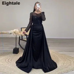 Eightale Arabic Evening Dress for Wedding Party O-Neck Long Sleeves Satin Sparkly Mermaid Prom Gowns Vestidos De Fiesta