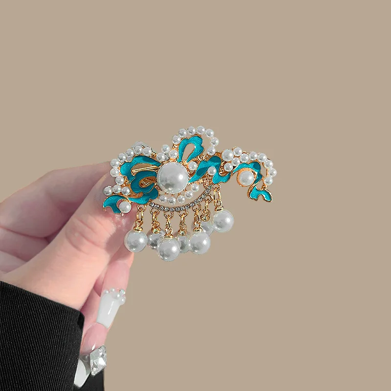 Neue Chinesische Stil Lion Dance Imitation Perle Haar ClipWomen's Cheongsam Hanfu Haar Zubehör Exquisite Quasten Pony Seite Clips