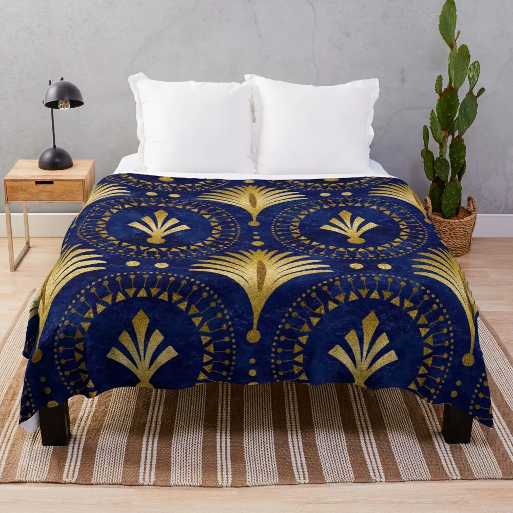 

Elegant Blue Gold Art Deco Pattern Throw Blanket Giant Sofa Shaggy Sofas Large Blankets