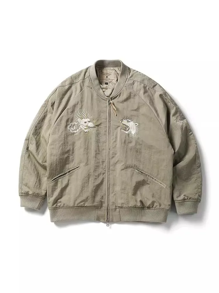 

Мужская куртка в стиле ретро с вышивкой, хлопковая верхняя одежда, бейсбольный воротник, куртка-бомбер свободного кроя, осенне-зимнее пальто