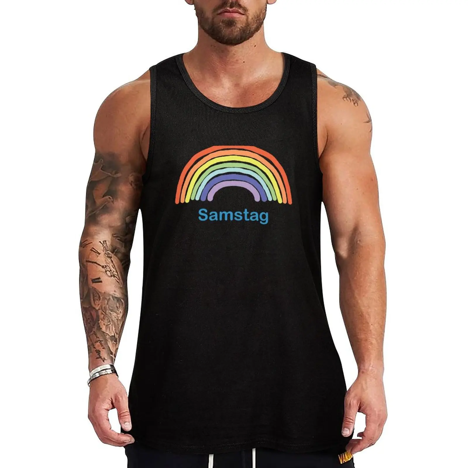 Samstag Saturday Rainbow Tank Top Sleeveless top t shirt gym anime gym Gym T-shirts for men