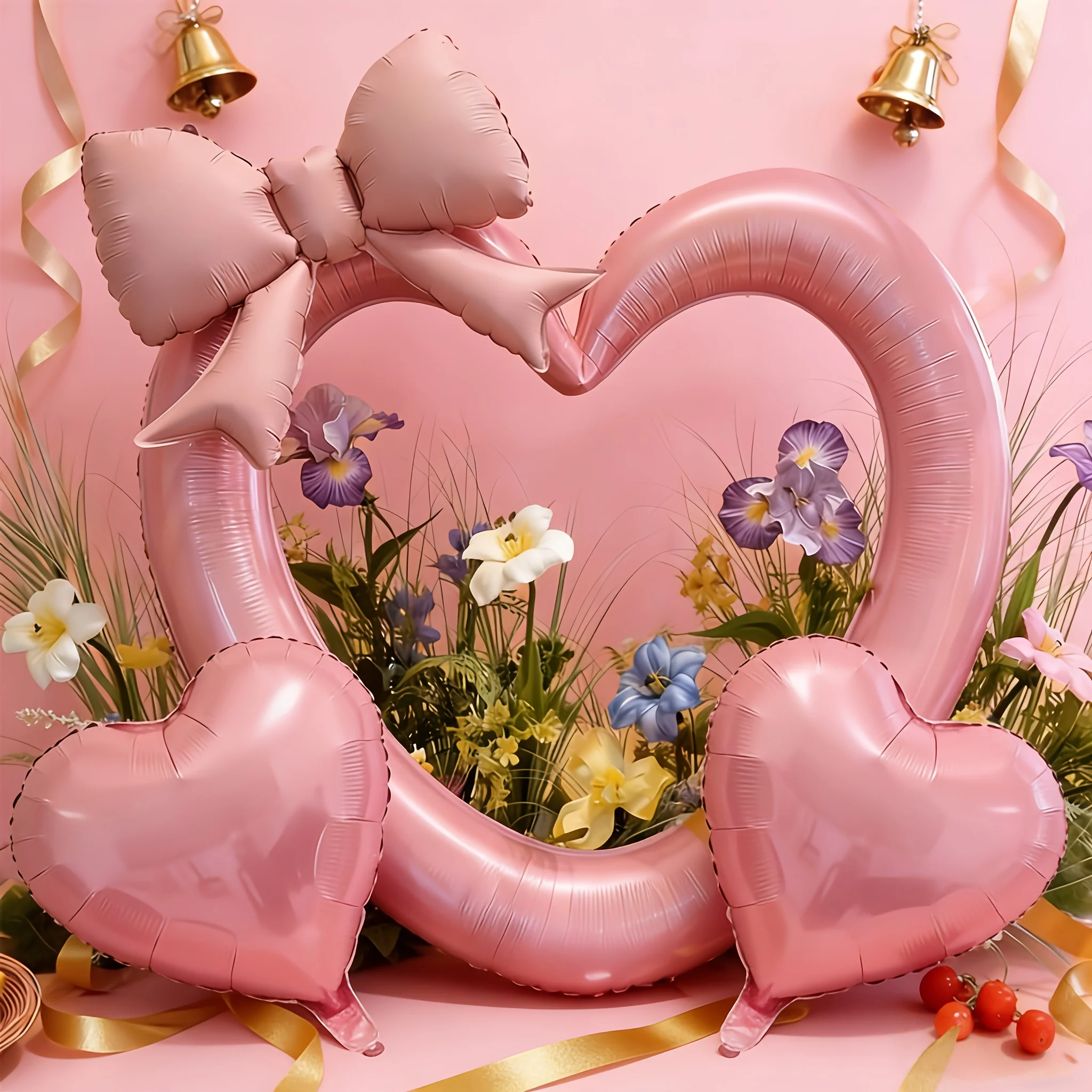 4 Stück Rosa Hohle Herzförmige Folien-Partyballons Schleifenförmige Liebesballons Set für Geburtstage Verlobungen Hochzeitsdekorationen