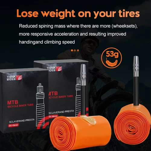 Imagen 2 del producto ThinkRider 2PSC tubo interior ultraligero para bicicleta 26 27,5 29 pulgadas bicicleta MTB Material TPU neumático 45mm válvula francesa súper ligero