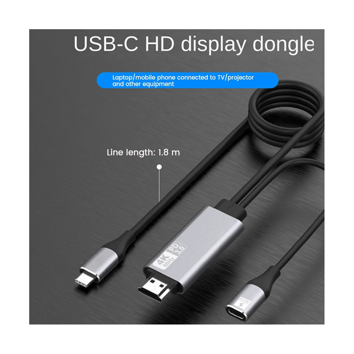 4K@60Hz Type C to -Compatible Cable Screen Mirroring Device for Laptop Converter Adapter Screen Sharing Accessories