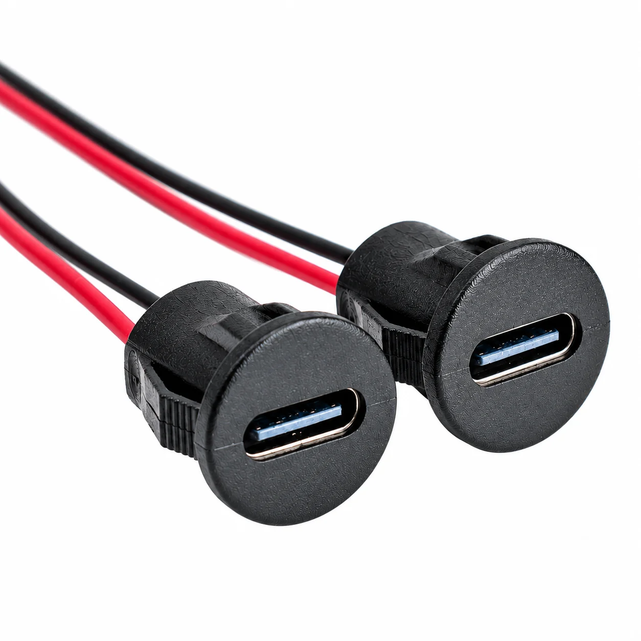 Round USB Type-C Female Panel Mount Socket 2Pin 4Pin PH2.0 Terminal Tinned Ends 3 Colors Snap-in Charging Jack for DIY Electroni