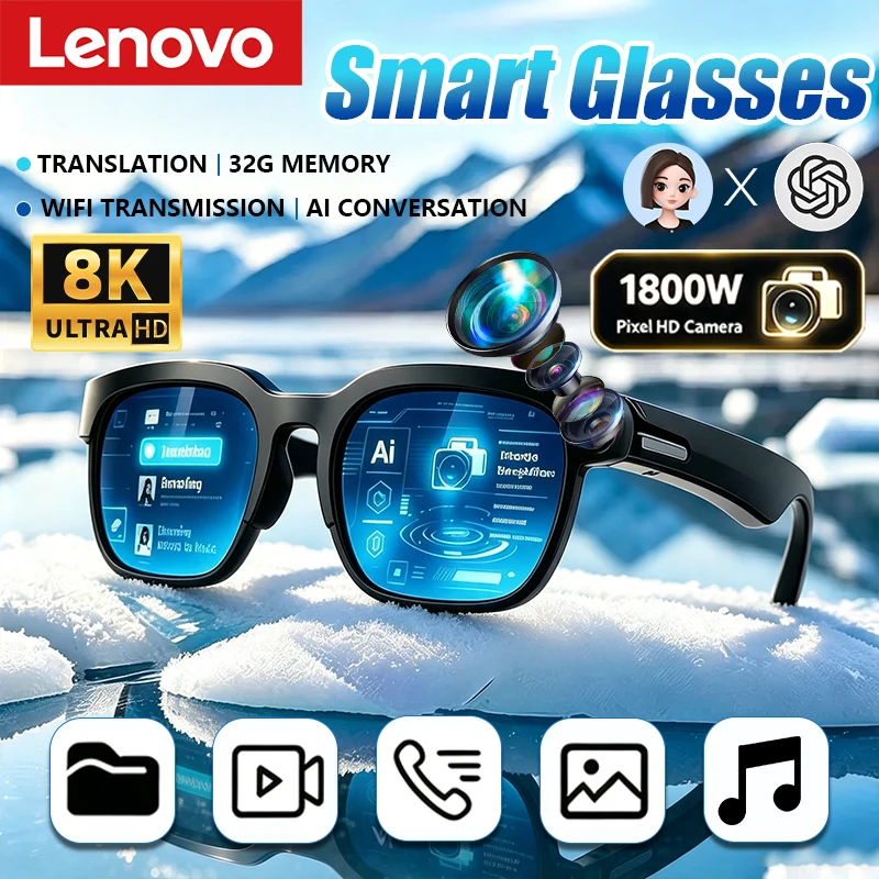Lenovo Smart Glasses 2026 New AI Translation Bluetooth Conversation Recording Listening To Music Men Women Smart Sunglasses
