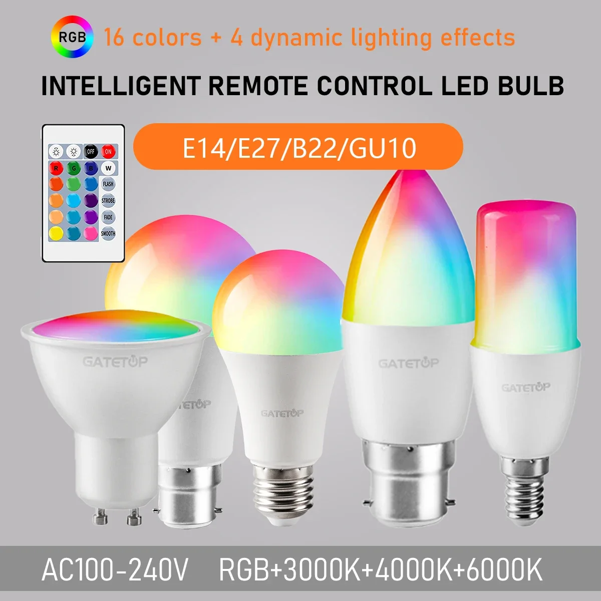 

3PCS LED Smart Bulb with Infrared Remote Control RGBW GU10 A60 C37 G45 6W 10W Dimmable Color Light for Home Party Decor