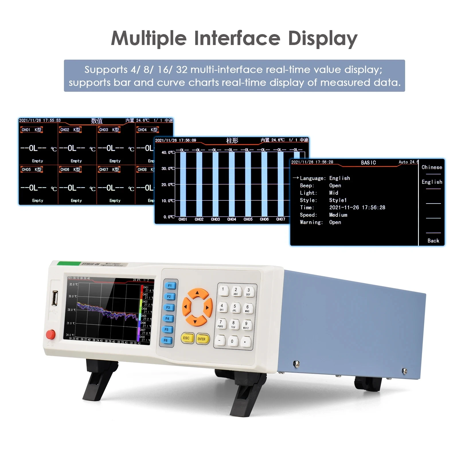 ET3916-08,ET3916-16,ET3916-24,ET3916-64 Digital Temperature Recorder, 8,16,24,32,48,64 Channels, Temperature Data Logger