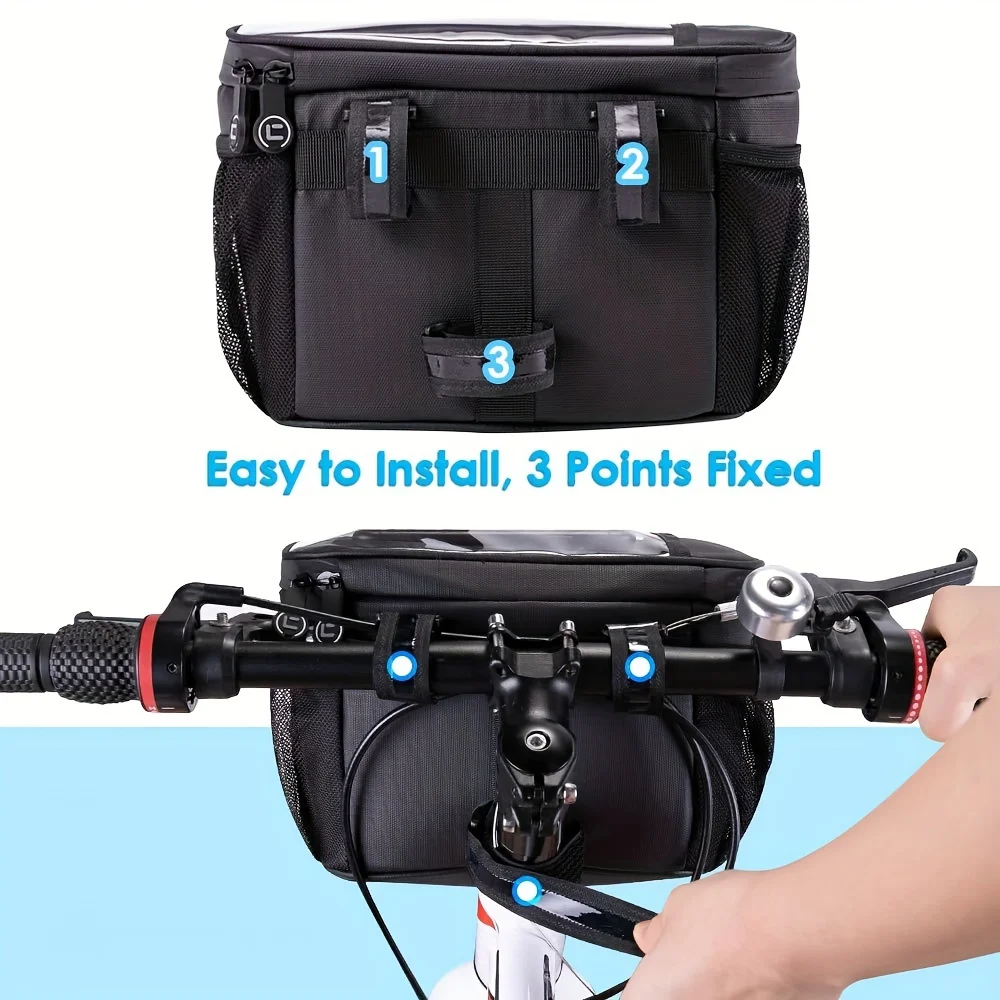 Bike Handlebar Insulated Bag, Bike Front Phone Bag Cooler Storage Pouch With TPU Touch Screen Insulation Bicycle Frame Bag