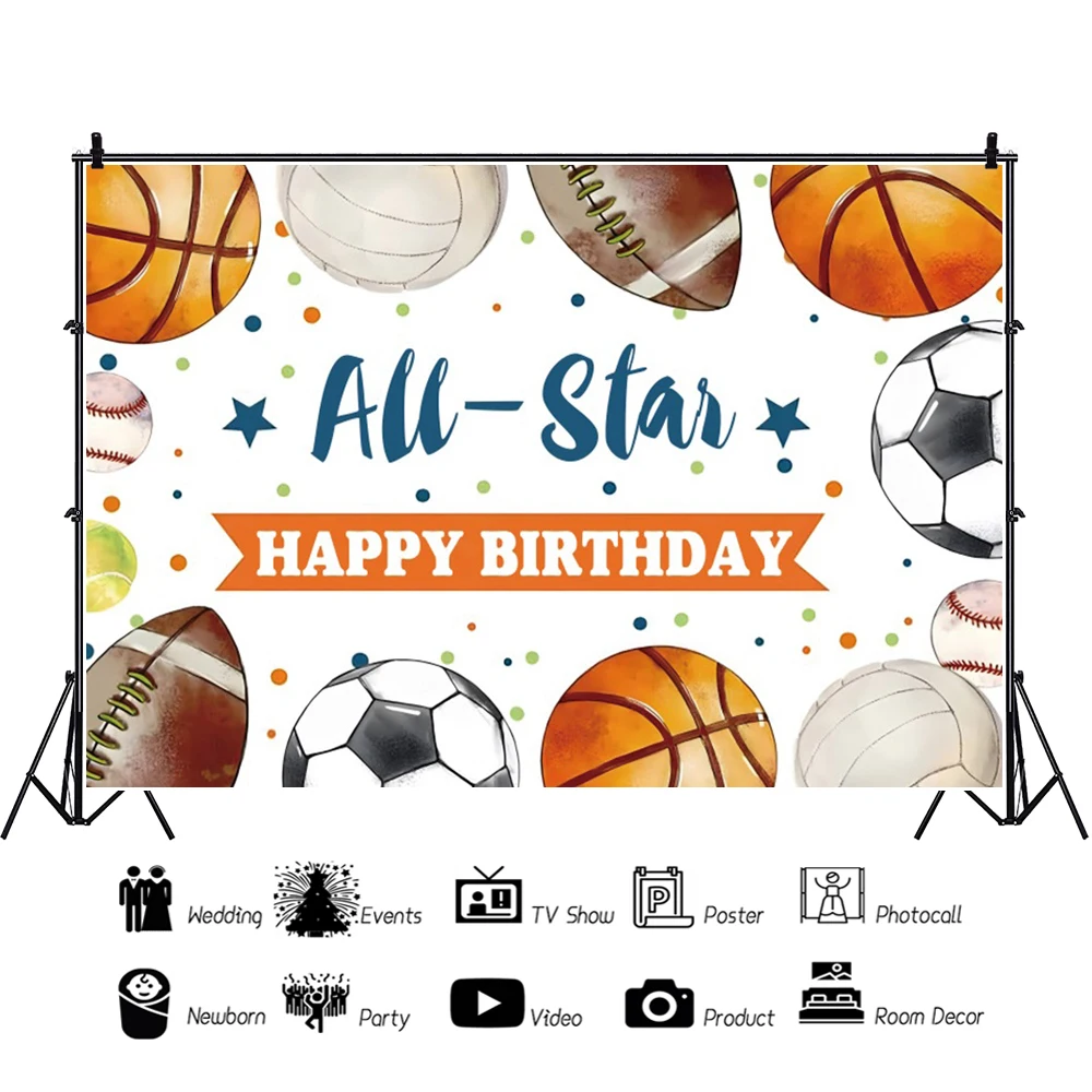 Happy Birthday Soccer Sports Backdrop Football Basketball Theme Its A Boy Decoration Shower Party Banner Background Photography