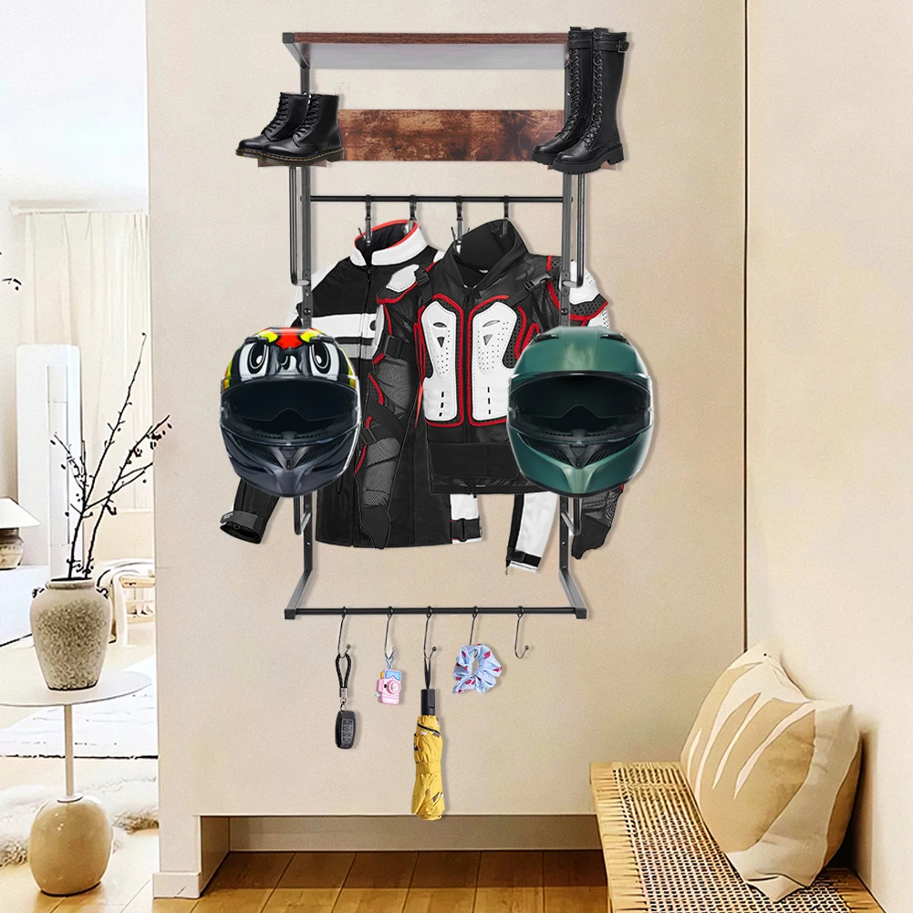 Motorcycle Helmet Stand 4 Clip and 4 Hooks Moto Helmet Hanger Wall Mount Versatile Storage for Storing Motorcycle Accessories view 3