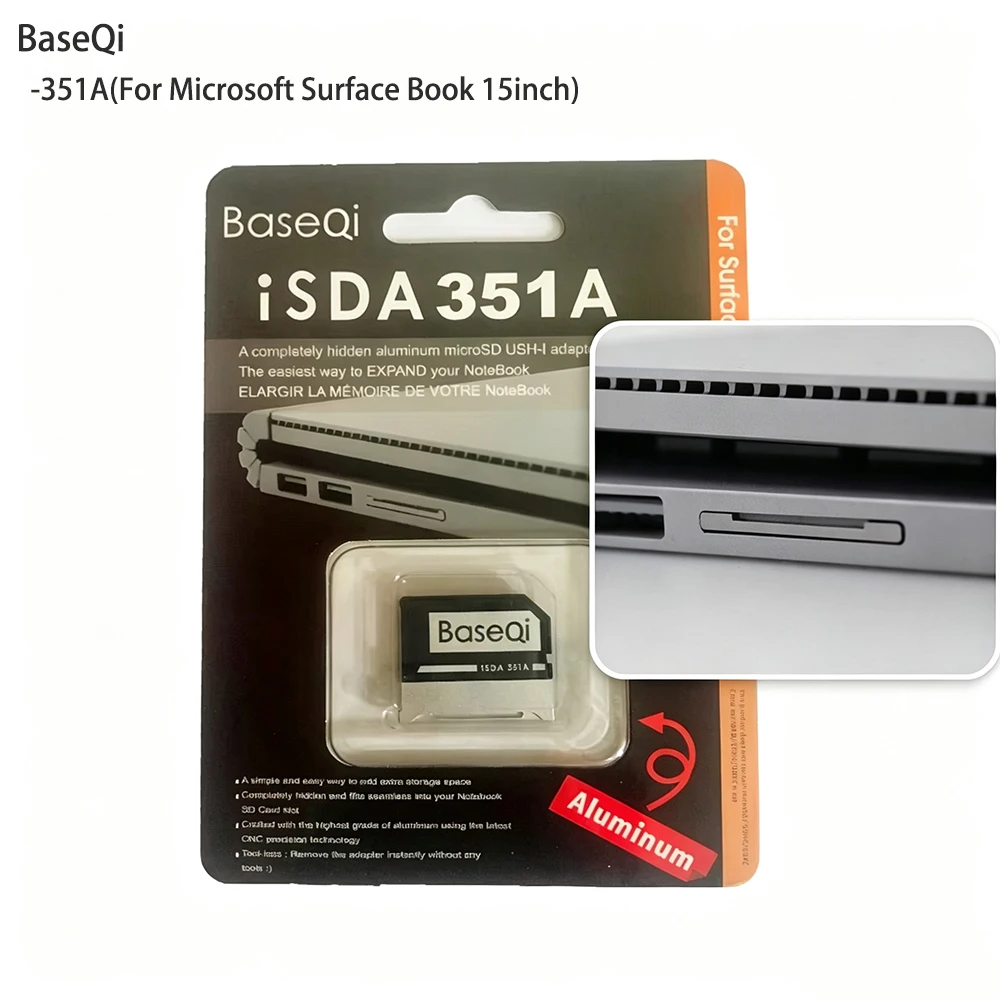 BaseQi For Microsoft Surface Book2/3 15inch Microsd Card Reader Aluminum Memory Adapter Minidrive Flush Design