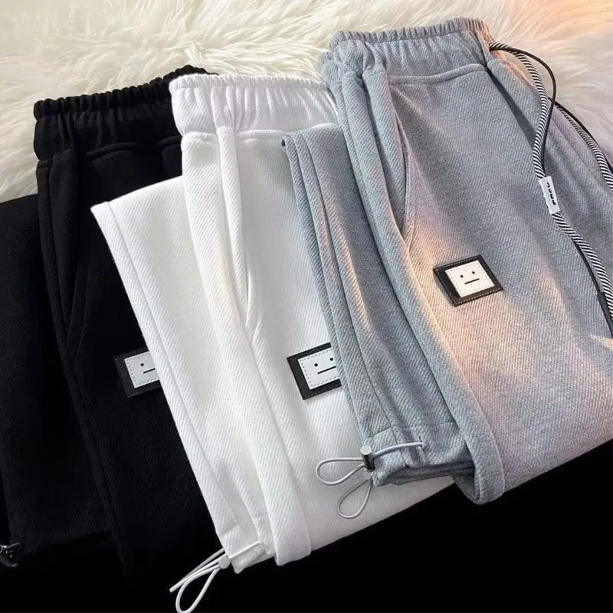 

Женские черные спортивные штаны в стиле ретро Y2K, уличная одежда, прямые брюки, свободные повседневные брюки для бега, универсальные брюки на шнурке, хип-хоп