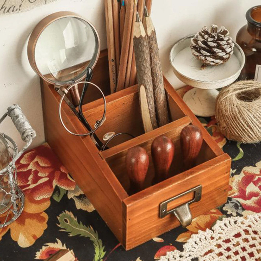 

Wooden 3 Tier Drawer Desk ganizer Storage Box for Office Supplies Cosmetics Remote Control Sundries Holder Desktop Household