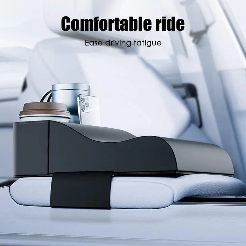 Car Armrest Cover With Cup Holder Car Armrest Box Elbow Rest Pad Relieve Arm Fatigue Pad For Most Vehicles Artificial Leather