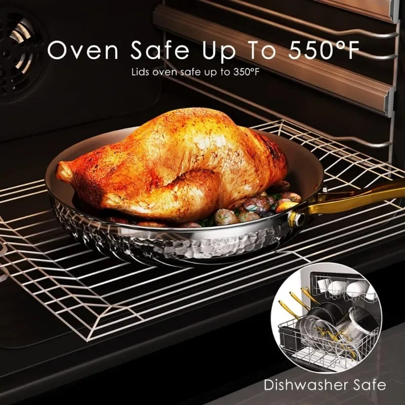 Pots and Pans   Stainless Steel Hammered Kitchen Cookware, Induction Compatible, Kitchen Furniture