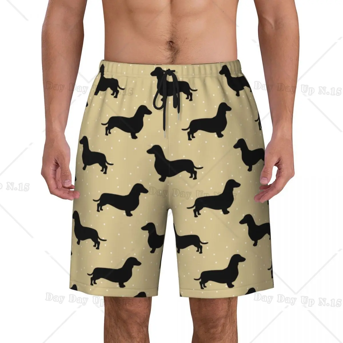 Short Hair Dachshund Cream Pattern Sausage Dog Print Men Swim Trunks Quick Dry Swimwear Beach Board Shorts Wiener Boardshorts