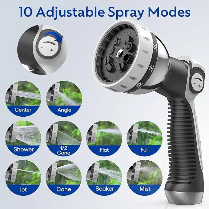 Retractable Garden Hose Reel Wall Mount 130FT 1/2 Inch Lock Any Length 10 Spray Patterns Nozzle