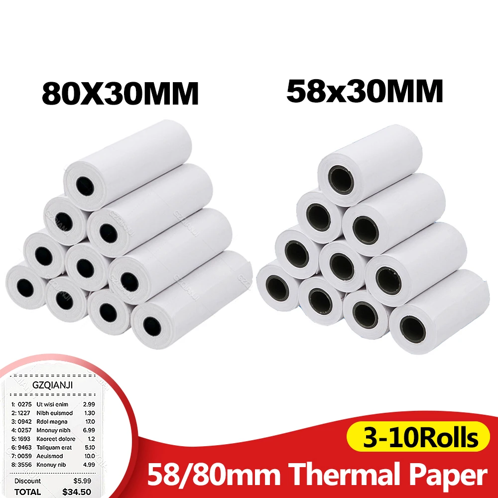 58mm/80mm Thermal Paper for Mini Thermal Receipt Printer POS Printer 2-inch Paper Rolls for Business Bill Ticket Printing