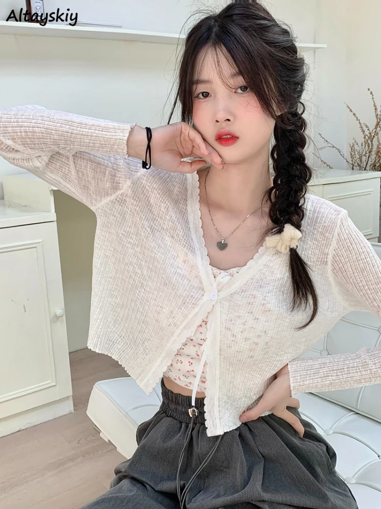 

Various Colors Cardigan Women Thin Summer All-match Cropped Casual Sweaters Sun-proof Harajuku Streetwear Females Students Teens