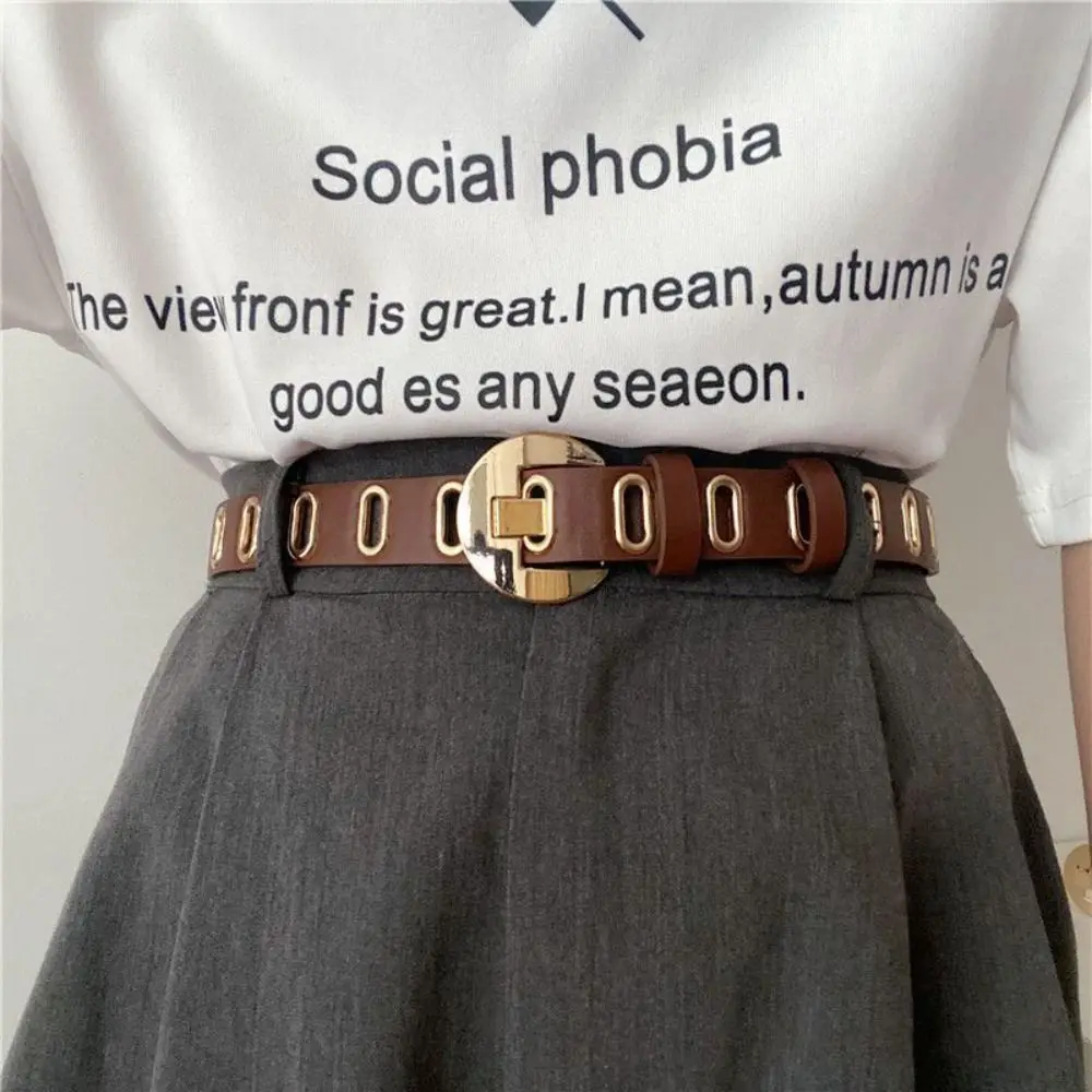 شخصية مشبك دائري بو حزام جلد ثقب رقيقة المرأة زنار جوفاء الكورية نمط حزام خصر طالب #3