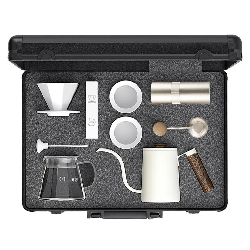 For Outdoor Travel Portable Aluminum Case, Bean Grinder, Hand Brewing Pot