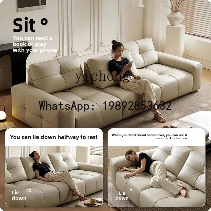 

W27- Tofu Block Italian Minimalist Vintage Style Deep Seat Movable Backrest Genuine Leather Sofa