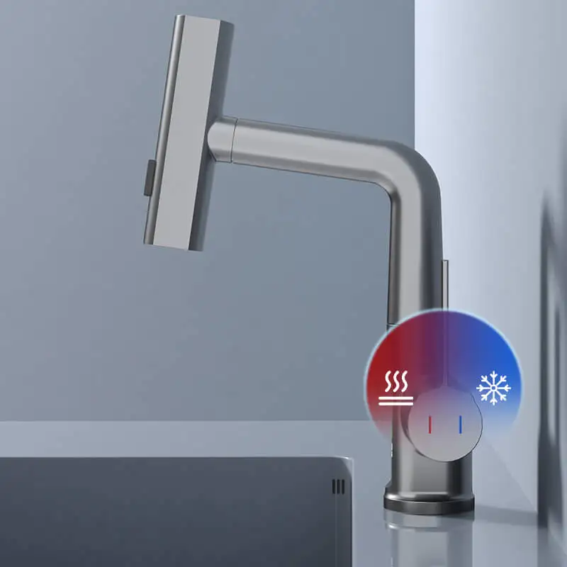 Tirando sollevamento display digitale rubinetto cascata lavabo rubinetto flusso spruzzatore acqua calda fredda miscelatore lavabo rubinetto per bagno