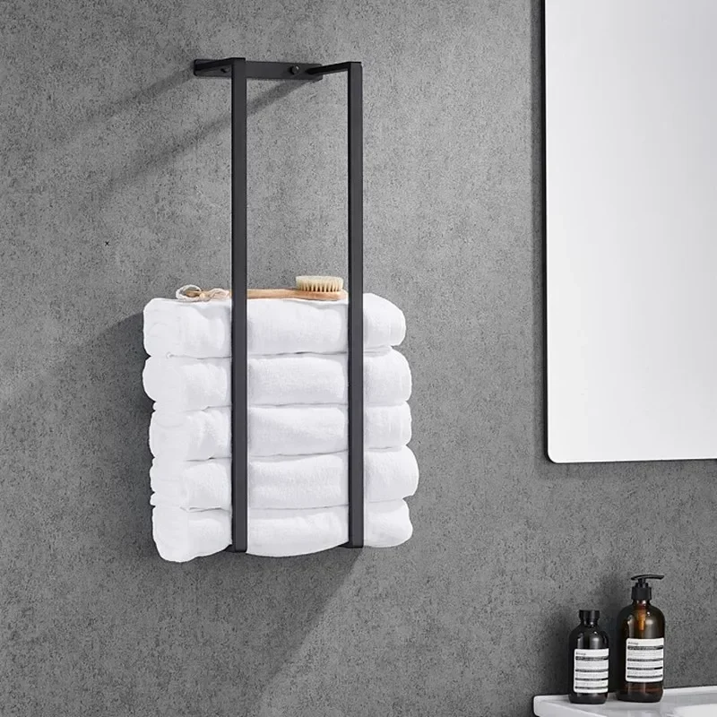 Stainless Steel Black Towel Rod Bathroom Wall Mountable Bath Storage Rack Vertical