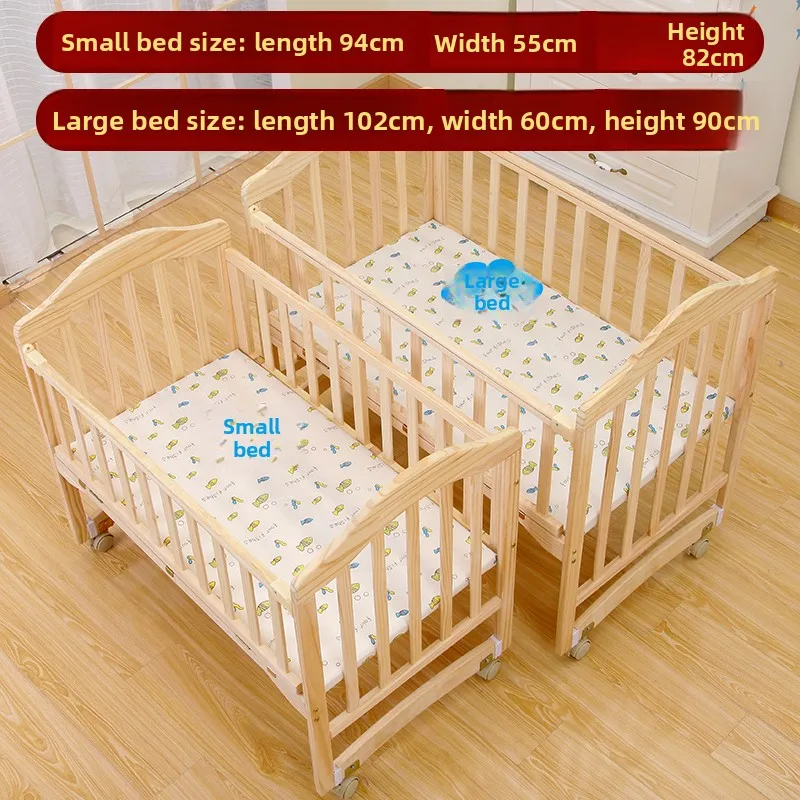 *Solid Wood Crib Paint-Free Environmentally Friendly Baby Bed Cradle Variable Can Be Spliced Large