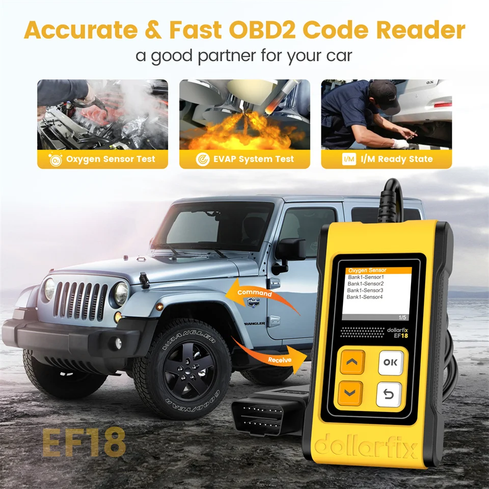 Dollarfix EF18 OBD2 Scanner Check Engine Light Car Code Reader DTC Look Up Car Diagnostic Tools for OBDII Vehicles After 1996