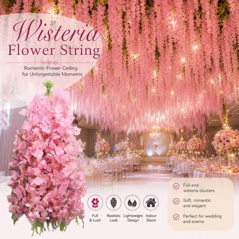 50cm Fake Wisteria Silk Hanging Garland Waterproof Flower Vine for Gazebo Wedding Home Decor