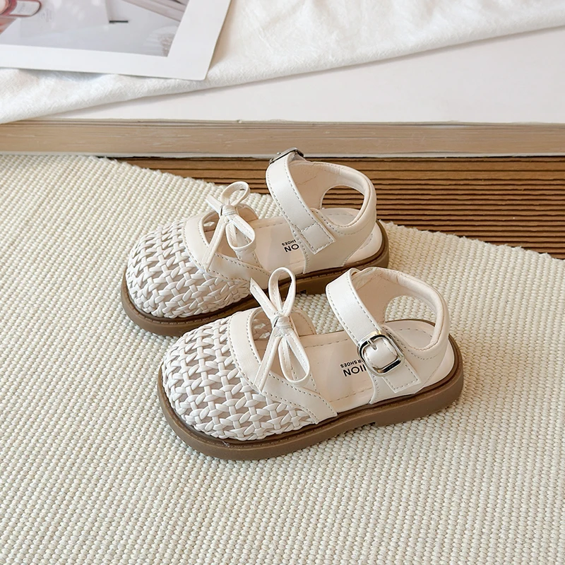 

Детские сандалии для девочек, летние туфли с бантом в стиле принцессы, повседневная пляжная обувь, удобные нескользящие сандалии с мягкой подошвой для детей