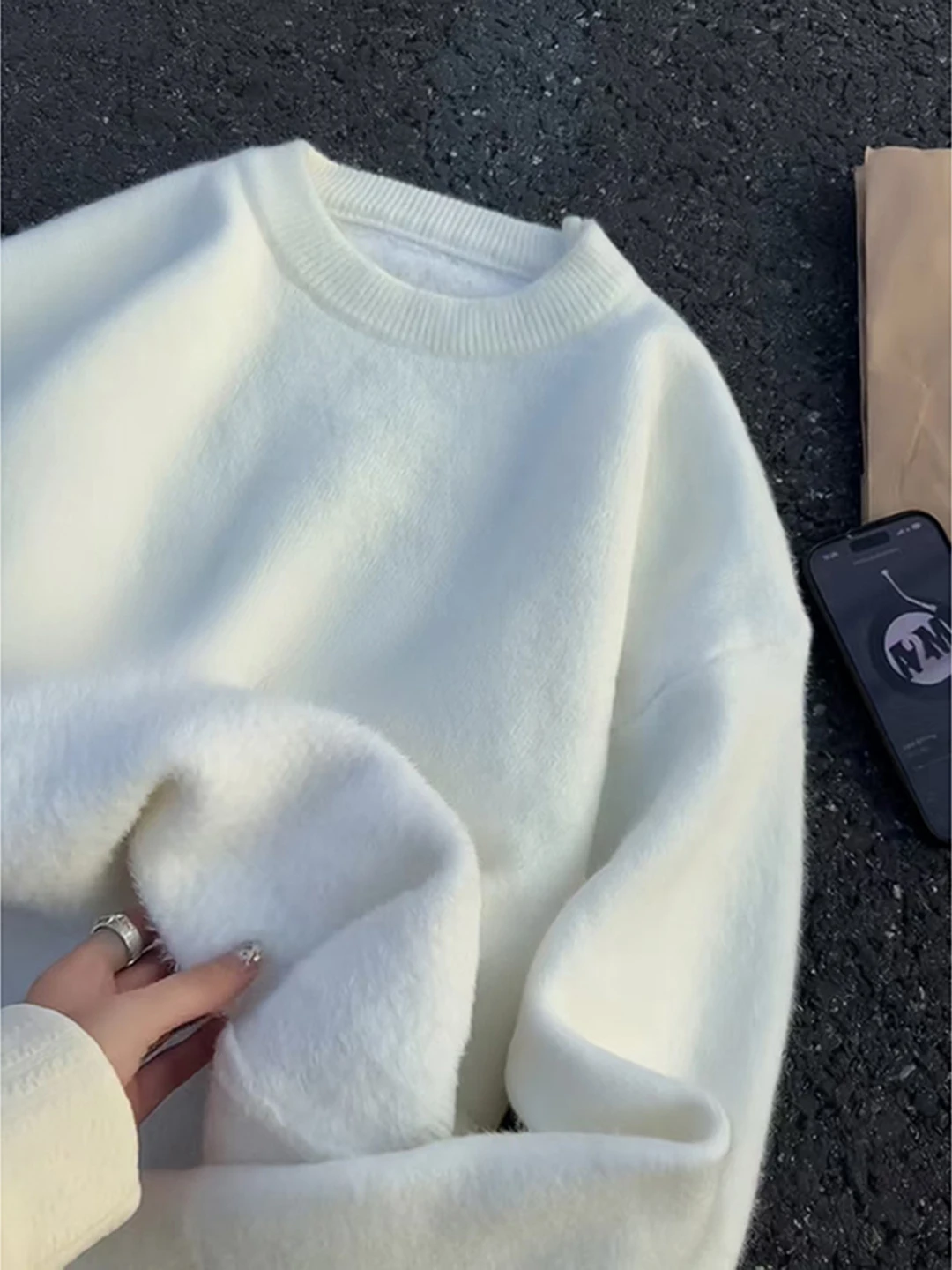 

Теплый трикотажный свитер с круглым вырезом и воротником, утепленный, для зимы, американский стиль, плотная вязка, маленький воротник, вязаный...