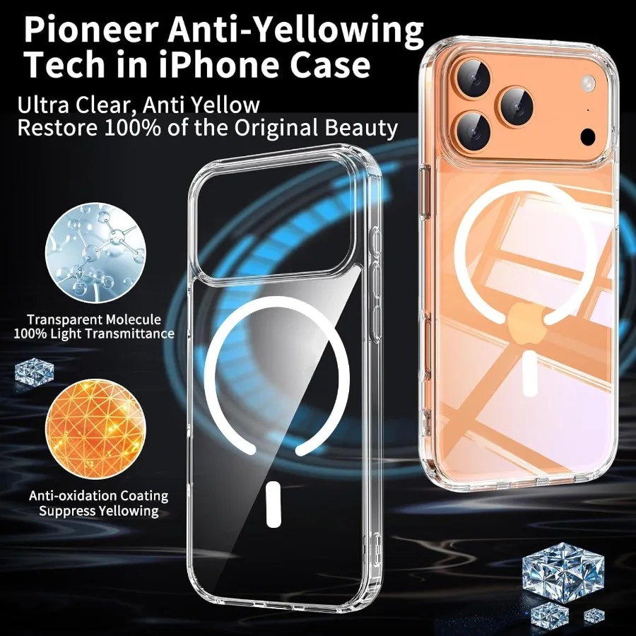 Funda transparente magnética para iPhone 17 Pro Max con protector de pantalla de privacidad [no amarillento] Funda delgada a prueba de golpes compatible con Ma