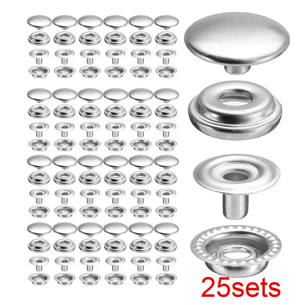 100 Pcs Stainless Steel Press Stud Buttons for Boat Covers Canvas Tarpaulins Leather Straps Handbags and Apparel