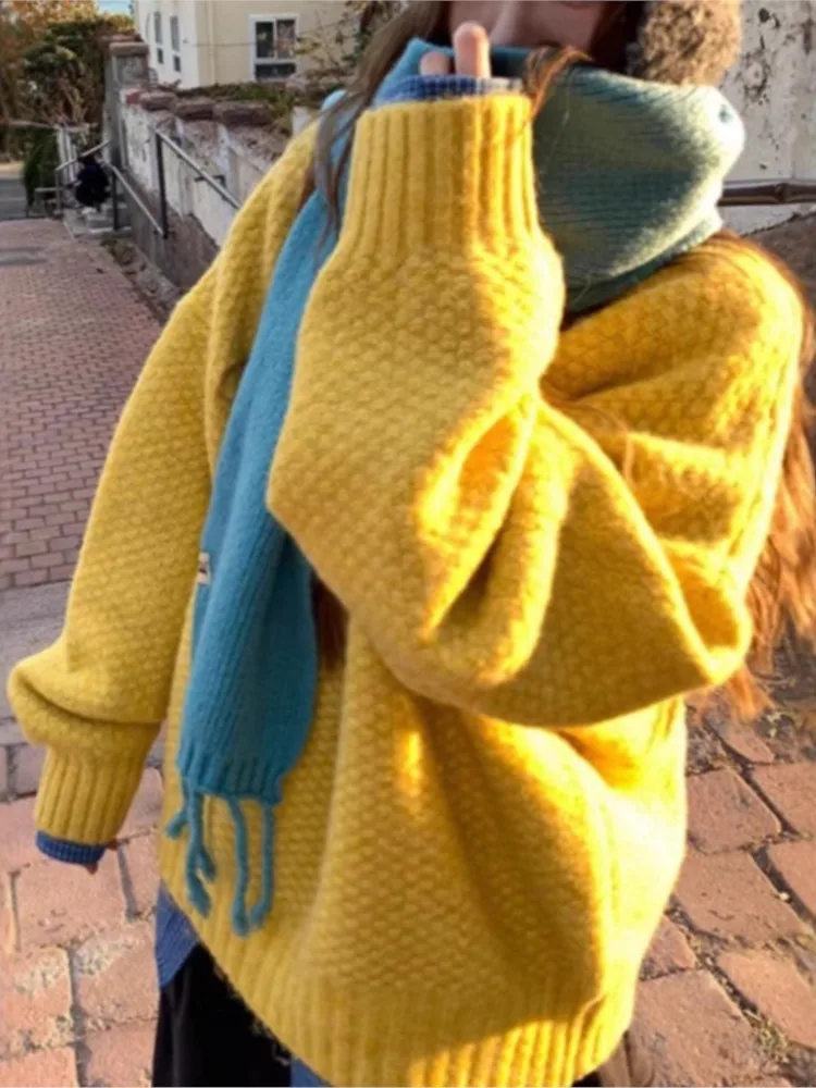 

Comfortable Winter Clothe Woman Pull Femmes All-match Loose Simple Style Sweater Solid Color Long Sleeves Simple Style Commuting